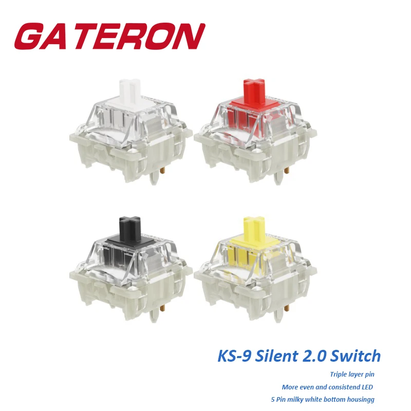 GATERON KS-9 Silent 2.0 Switch 5 Pin Linear Yellow Red Black White RGB SMD DIY Hotswap 35pc Per Pack for Mechanical Keyboard