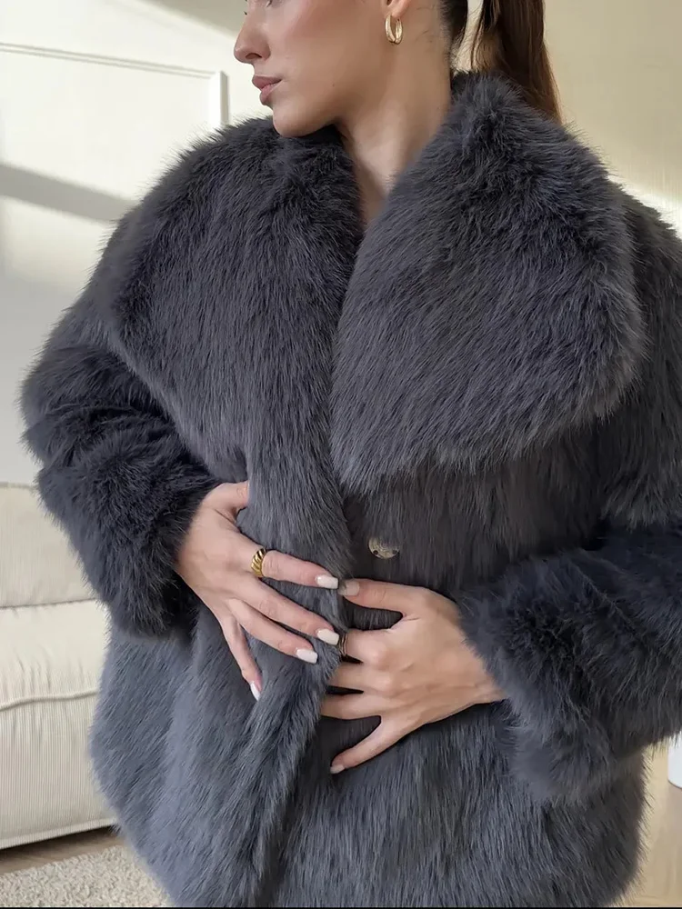 TARUXY Effen namaakbont revers damesjas Luxe gradiënt bijgesneden pluizig bontjasje Winter dikker bovenkleding High Street