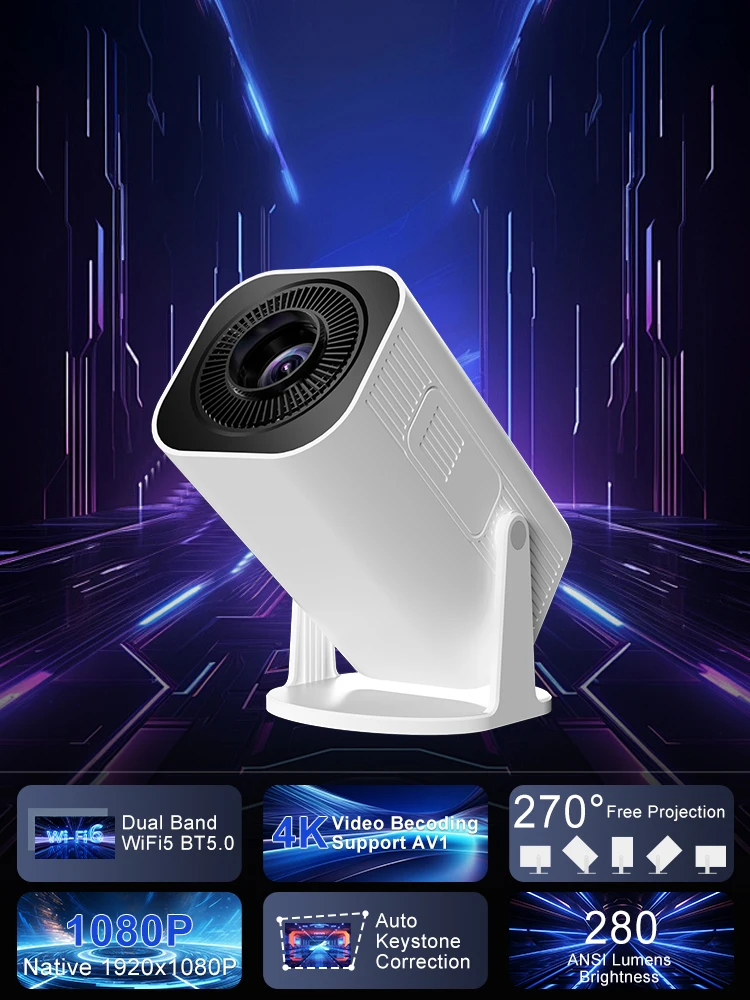 Salange P330W Mini Projecteur Android 14 400 ANSI 4K 8K 1080P Wifi6 BT5.4 Home Cinéma Portable Projecteur Vidéo Android/iOS