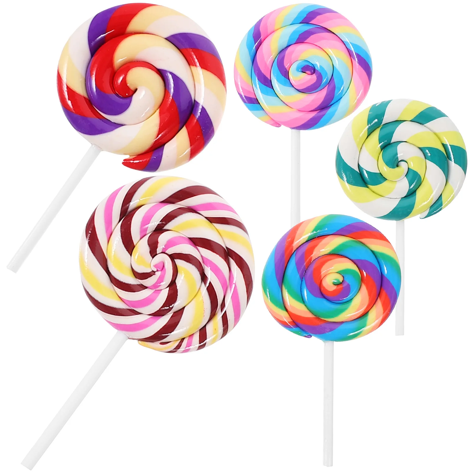 

5Pcs Large Simulation Lollipops Clay DIY Phone Case Decoration Stationery Box Headwear Keychain Accessories Simulation Lollipop