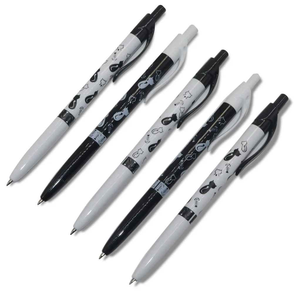 5 Pcs Ballpoint pens 0.5mm small black cat pattern ballpoint pen Student Writing Pen Office ballpoint pen Blue refill