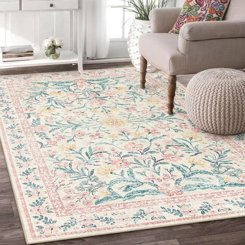 

Vintage Modern Elegant Floral Vine Border Pattern Carpet Soft Decorative Mat Rug for Living Room Bedroom Home Decoration Rugs