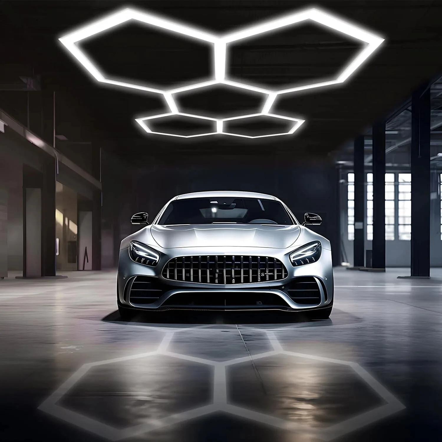 

Hexagon LED Lighting for Garage Car Detailing Workshop Barbershop Gym Basement 110-240V Honeycomb led Ceiling Light Tube