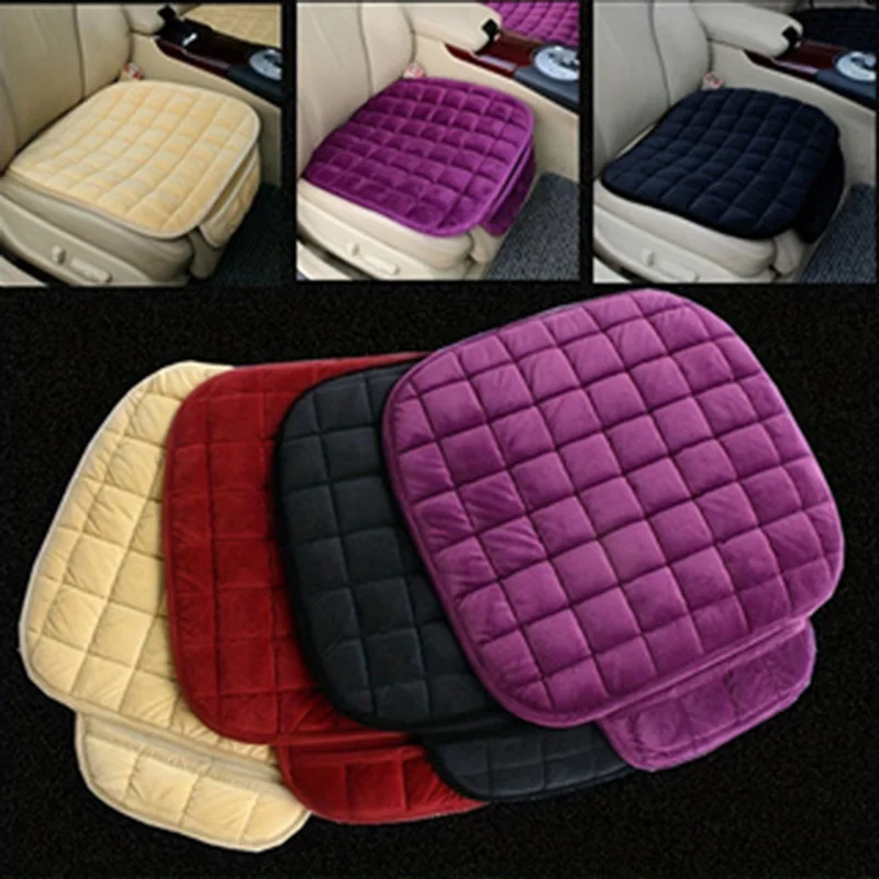 

Winter car cushion backless checkered embroidered plush tie-free warm single-piece seat cushion