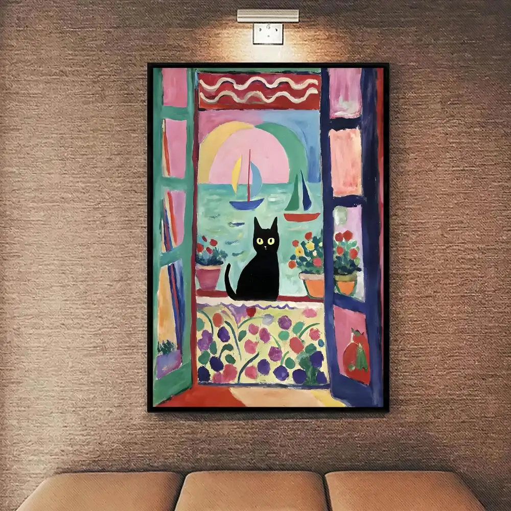 Henri Matisse Cat Open Window HD Wall Art Poster Trendy Colorful Fauvism Feline Modern Living Room Home Decor Cat Lover Gift