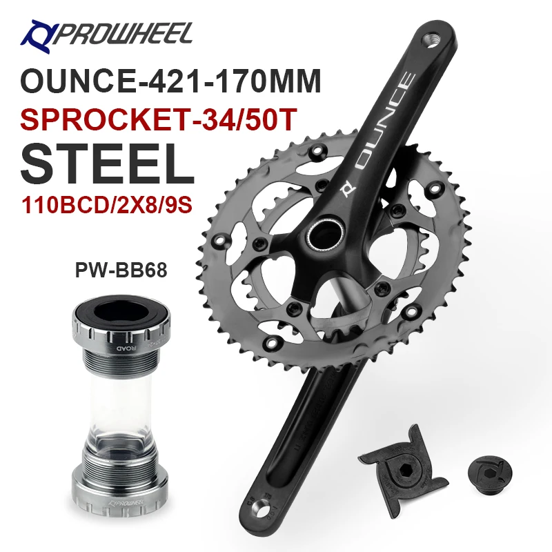 Prowheel Ounce-421 110BCD 170MM 34/50t  Road Bike Crankset Crank BB68 BB86 Hollow One Ultra Light Suitable For 8/9/10 Speed