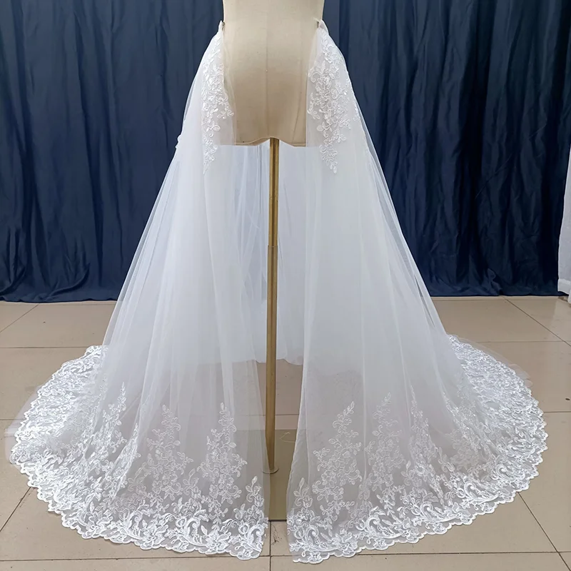 Falda de encaje desmontable con tren extraíble de encaje blanco, falda blanca, cola de tul de 5 capas, accesorios de boda, tren de vestido desmontable