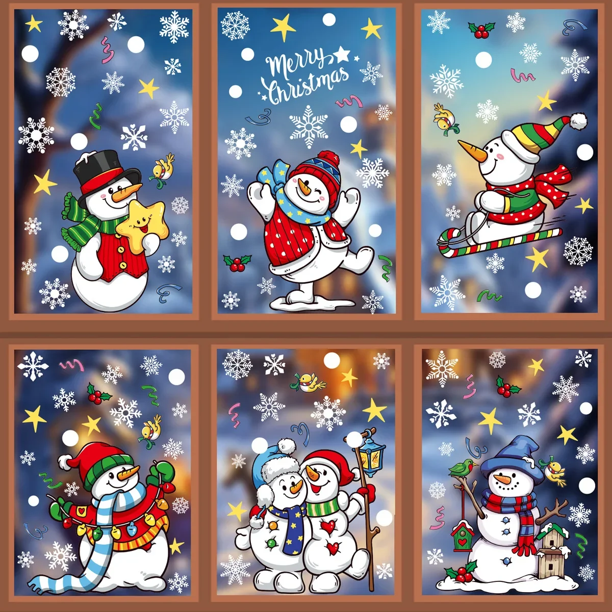 2025 pegatinas decorativas navideñas para ventana de vidrio, muñeco de nieve, copo de nieve, pegatina electrostática para pared, calcomanías de decoración navideña de Feliz Año Nuevo