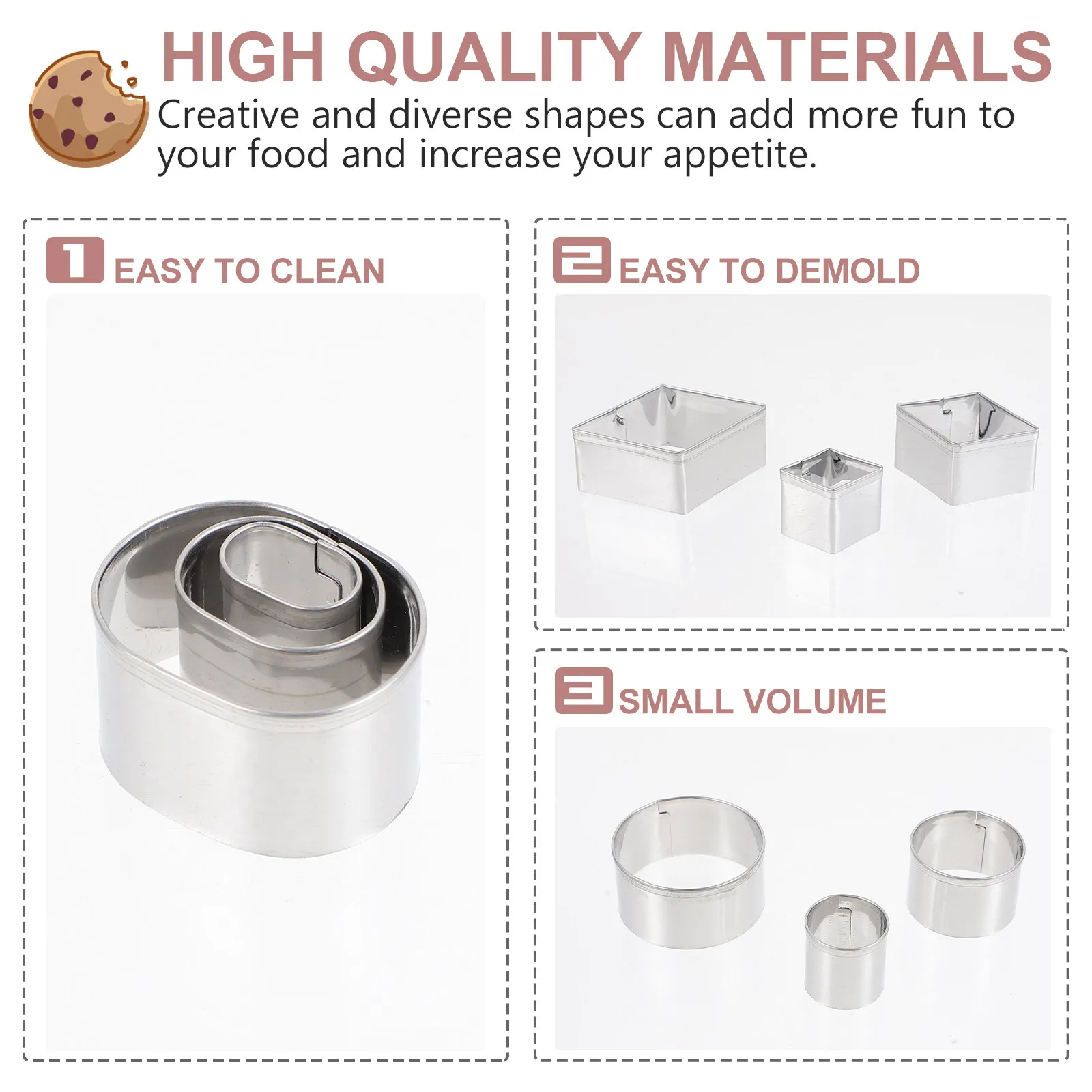 1Set Stainless Steel Cookie Molds Set for Baking DIY Chocolate Fondant Biscuits Mousse Desserts Creative Reusable Lightweight
