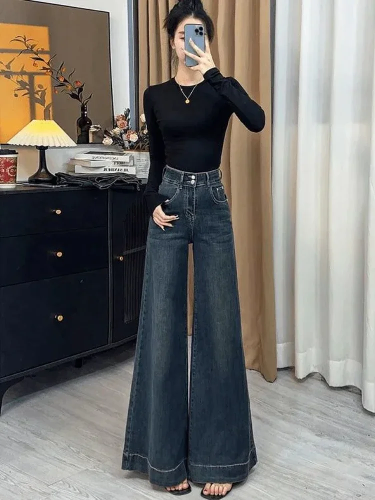 

Широкие джинсы женские в стиле BF джинсовые брюки в стиле ретро повседневные с карманами винтажные женские простые уличные ампирные модные весенне-осенние