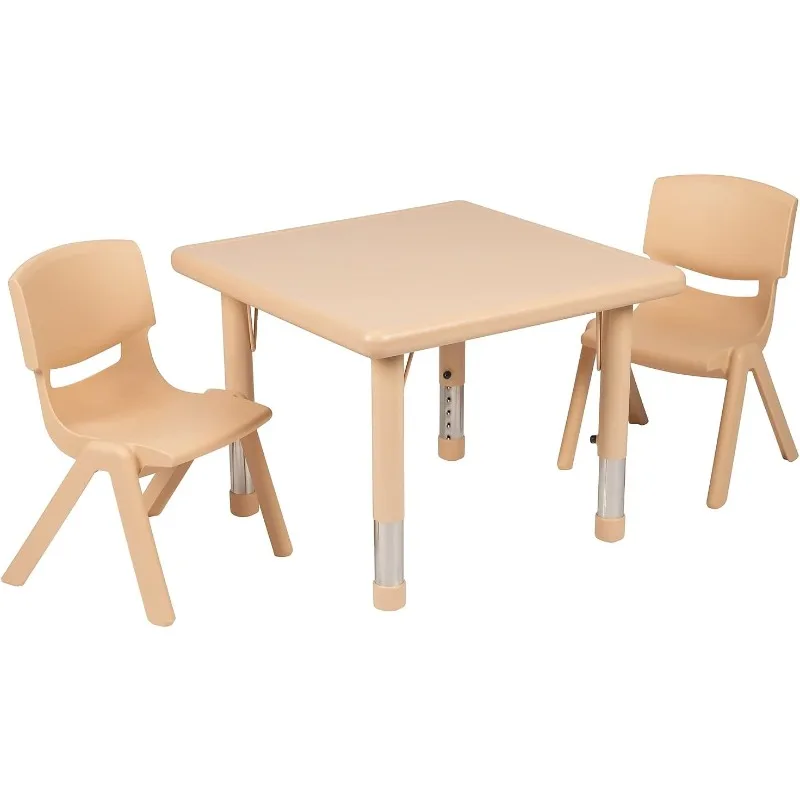 24'' Square Plastic Height Adjustable Activity Table Set with 2 Chairs