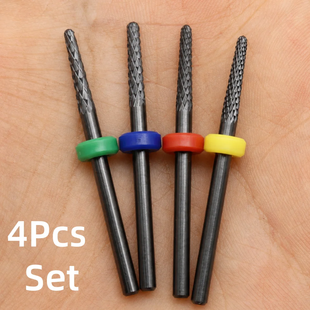 4Pcs Black Ceramic Nail Drill Bit Set with 3/32