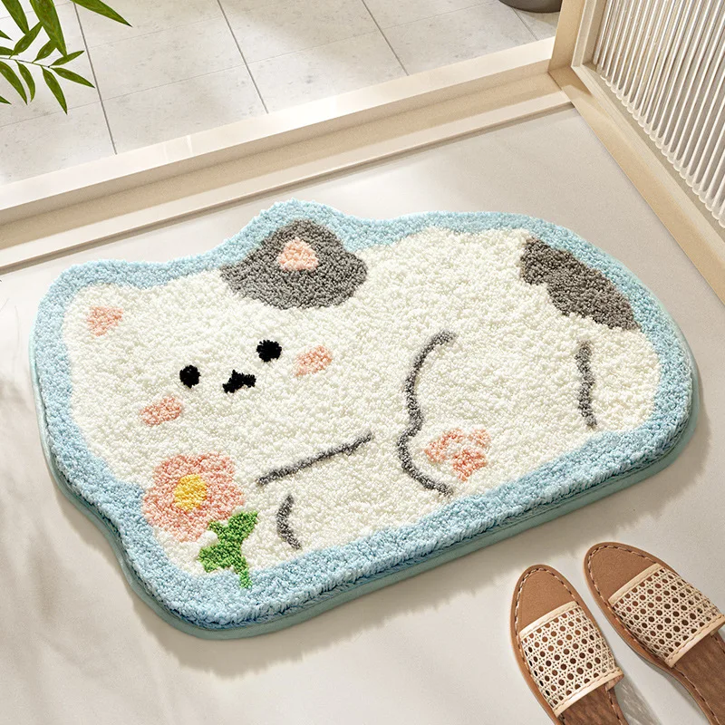 50*64cm Foot Mat Cartoon Cute White Cat Carpet Super Bbsorbent Slip-resistant Doormat Entrance Toilet Home Decoration Bath Mats