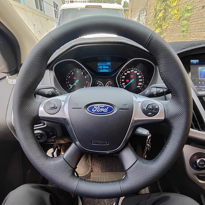 

Artificial Leather for Ford Focus 3 2012-2014 C-MAX 2011-2014 KUGA Escape 2013-2016 Hand Stitched Braid Car Steering Wheel Cover