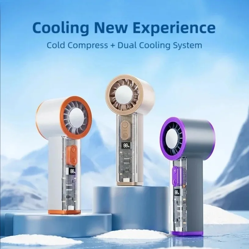 

2026 New Transparent Semiconductor Cooling Handheld Fan 100 Speed Cold Compress 2000mAh Brushless Motor LED Light Portable Fan