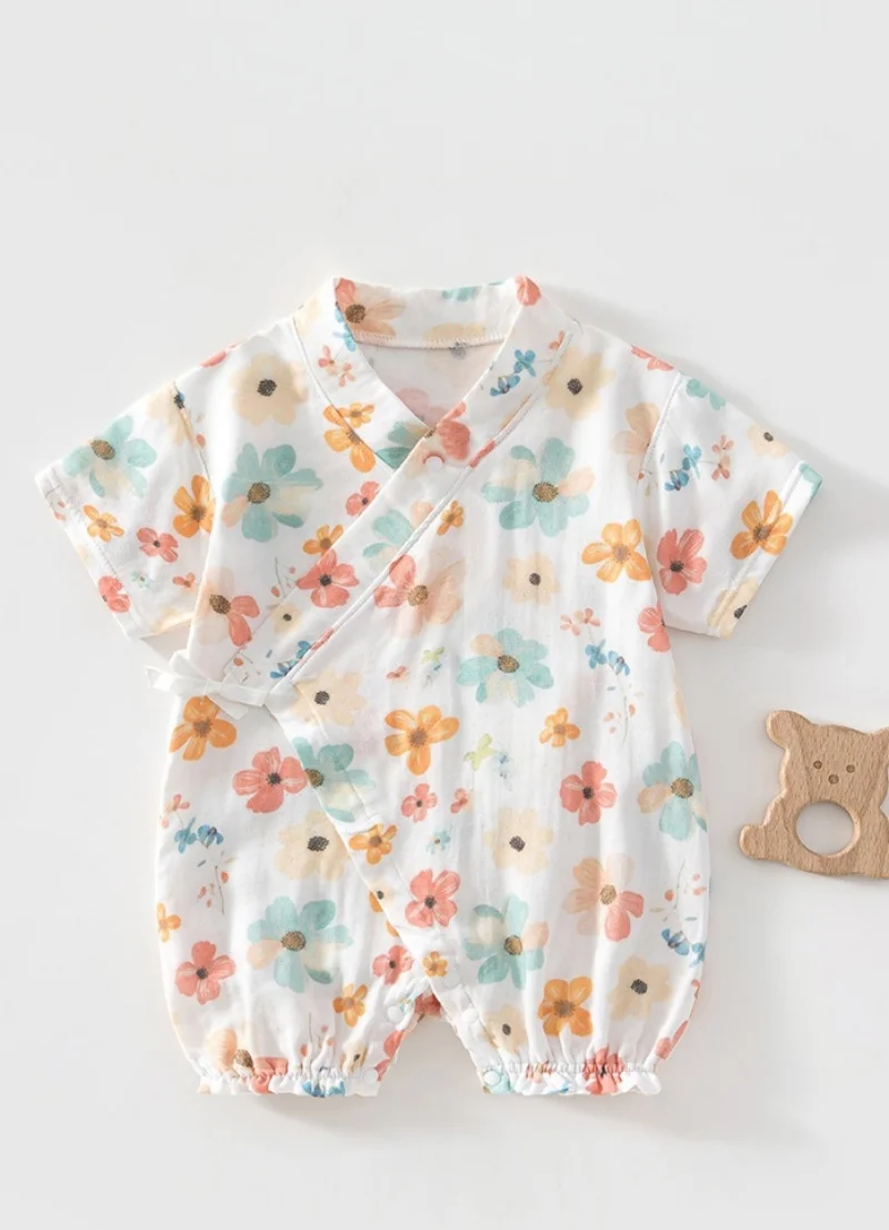 0-2Y Summer Baby Newborn Bodysuit Toddler Boys Girls Floral Print Short Sleeve Romper Soft Breathable Clothes Daily