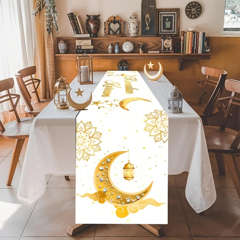 VIKAMA Platinum Sparkling Powder Ramadan Kareem Ramadan Table Runner Light Luxury Muslim Festival Table Decoration