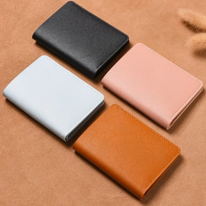 محفظة صغيرة من جلد البولي يوريثان بتصميم كلاسيكي للرجال، محفظة نسائية قصيرة وبسيطة، حقيبة بطاقات ائتمان رفيعة للغاية، محفظة للعملات المعدنية #3