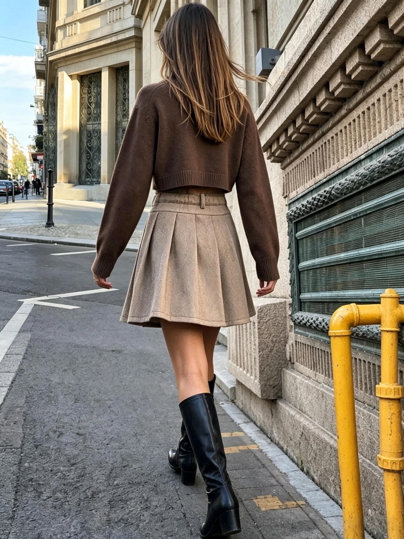 Women Autumn Winter High Waist Woolen Pleated Skirt Vintage A‑Line Short Skirt For Daily Streetwear
