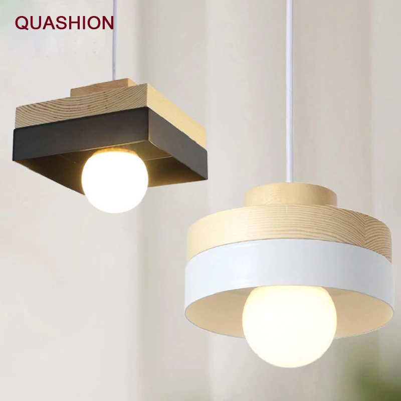 

Japanese stype simple wooden pendant lights E27 Aluminum wood White/Black lamp, Household home stting room decorative lighting