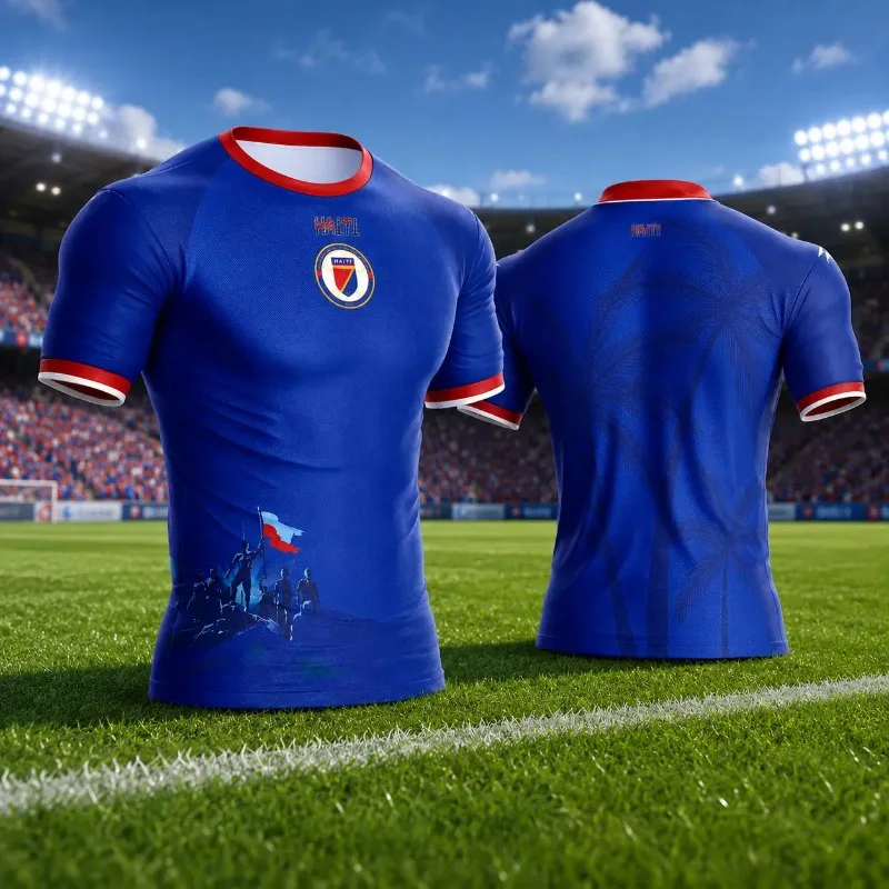 Haiti Palm Tree Patriot Silhouette Football Jersey 3DAll Over Print Breathable Unisex Summer Outdoor Sports Short Sleeve T Shirt