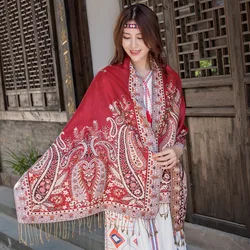 Sciarpa jacquard da donna stile Paisley Bohe Scialli e stole morbidi lunghi caldi invernali per sciarpe etniche Pashmina con nappe coperta da donna