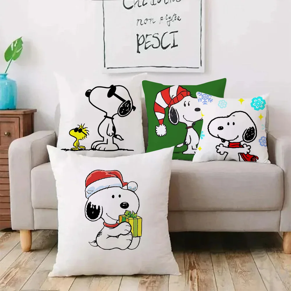 S-Snoopy Pillow Covers Cartoon Sofa Decorative Home Double-sided Printing Short Plush Cute Cushion Cover