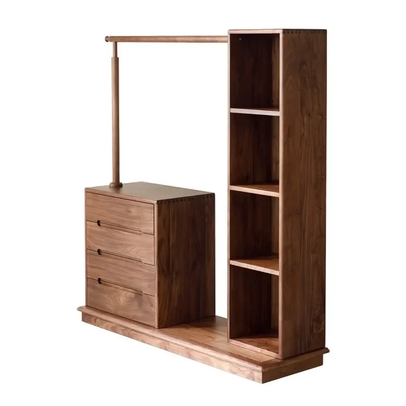 black walnut chest, coat rack, integrated cherry wood multi-functional area, separate hanging wardrobe