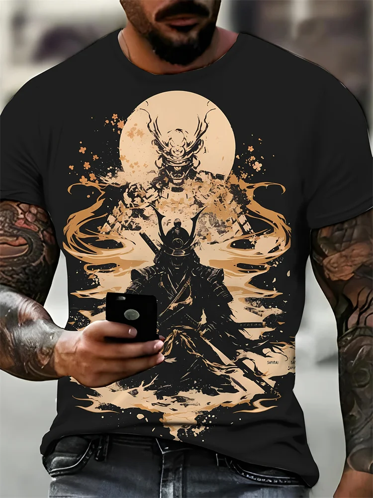 

Harajuku Samurai T-Shirt For Men New Casual Fashion Crew Neck Short Sleeve Tee Summer Anime Japanese 3D Printed Y2k Clothing Top