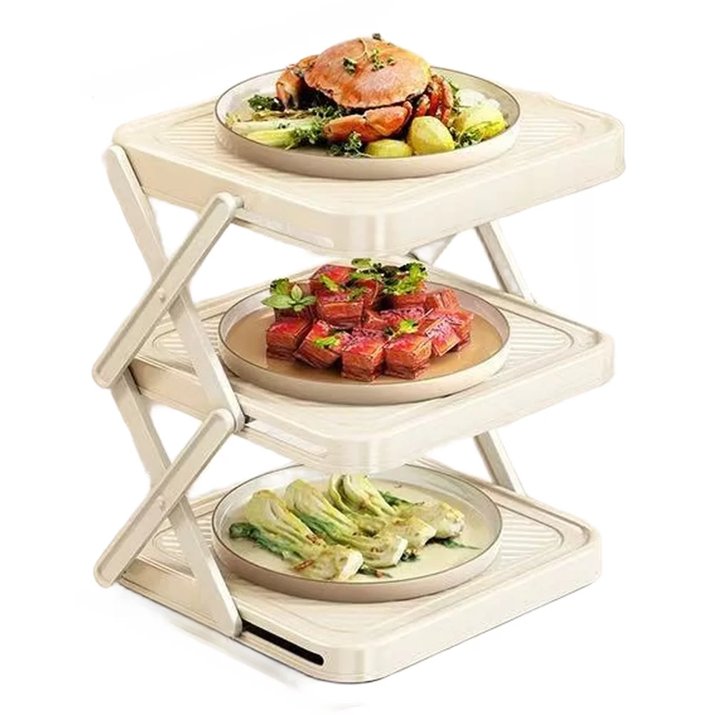 Foldable Plastic Prep Dish Rack with Triangle Support for Holding Vegetables Utensils and Cookware During Meal Preparation