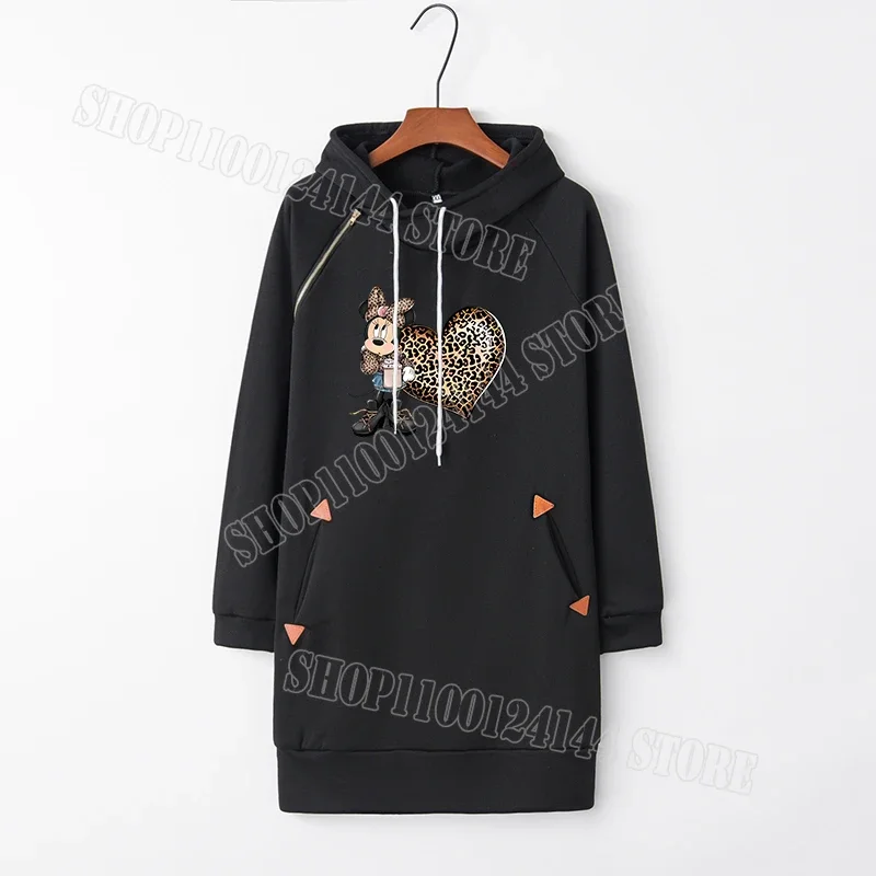 Disney Minnie Mouse Women Hoodies Dress Adult Casual Long Sleeve Pullover Dresses Anime Cute Printed Clothing New Hooded Clothes