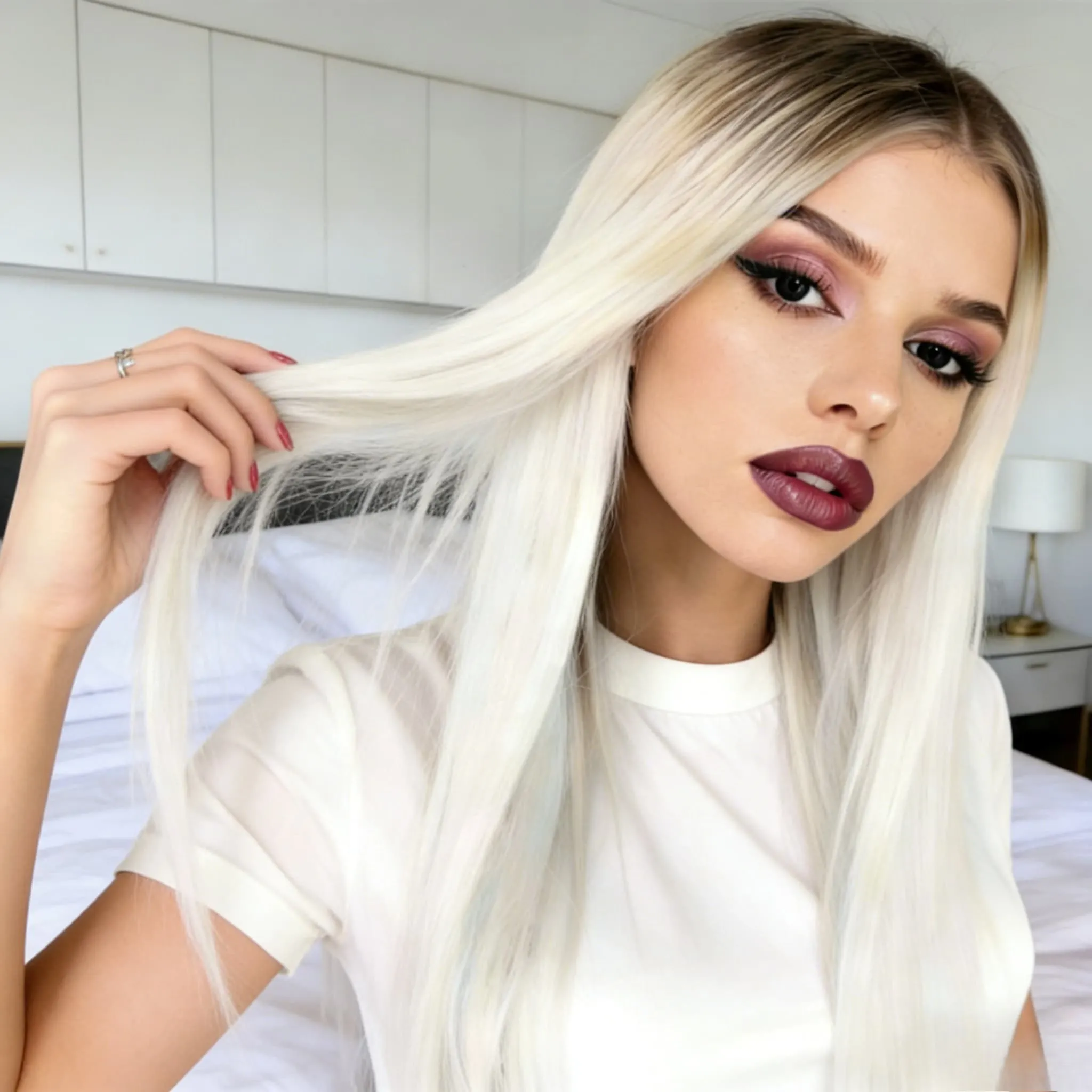 

Синтетический парик Omber Platinum White с темными корнями, прямой, с кружевной передней частью, белого цвета, 13x4 HD, для повседневного использования