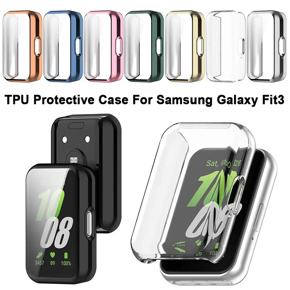 Plating Case para Samsung Galaxy Fit 3, Cobertura Total Bumper, TPU Capa Protetora, Watch Strap, Screen Protector, Acessórios, F