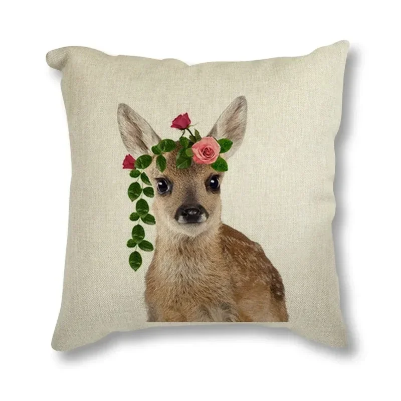 Animal Rabbit Deer Flower Crown Nursery Printed Decorative Cushion Cover Pillow Case Nordic Cushion Cover Sofa Car Decoration