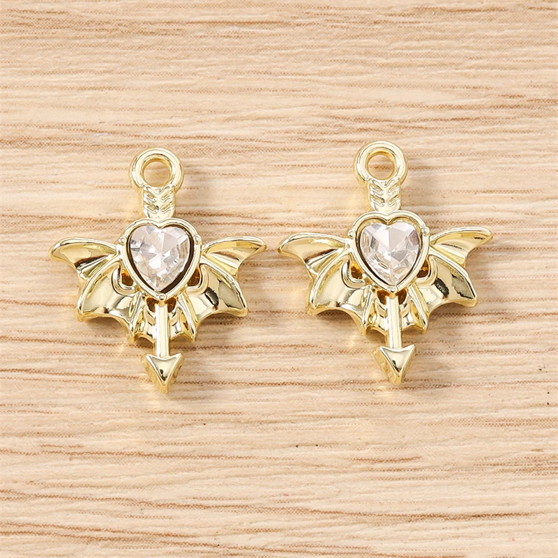 5 Stück 15 x 17 mm niedliche Kristall-Metall-Herz-Flügel-Charms-Anhänger für die Herstellung von Halsketten, Ohrringen, Armbändern, DIY-Handwerk, Schmuckzubehör – Detail 7