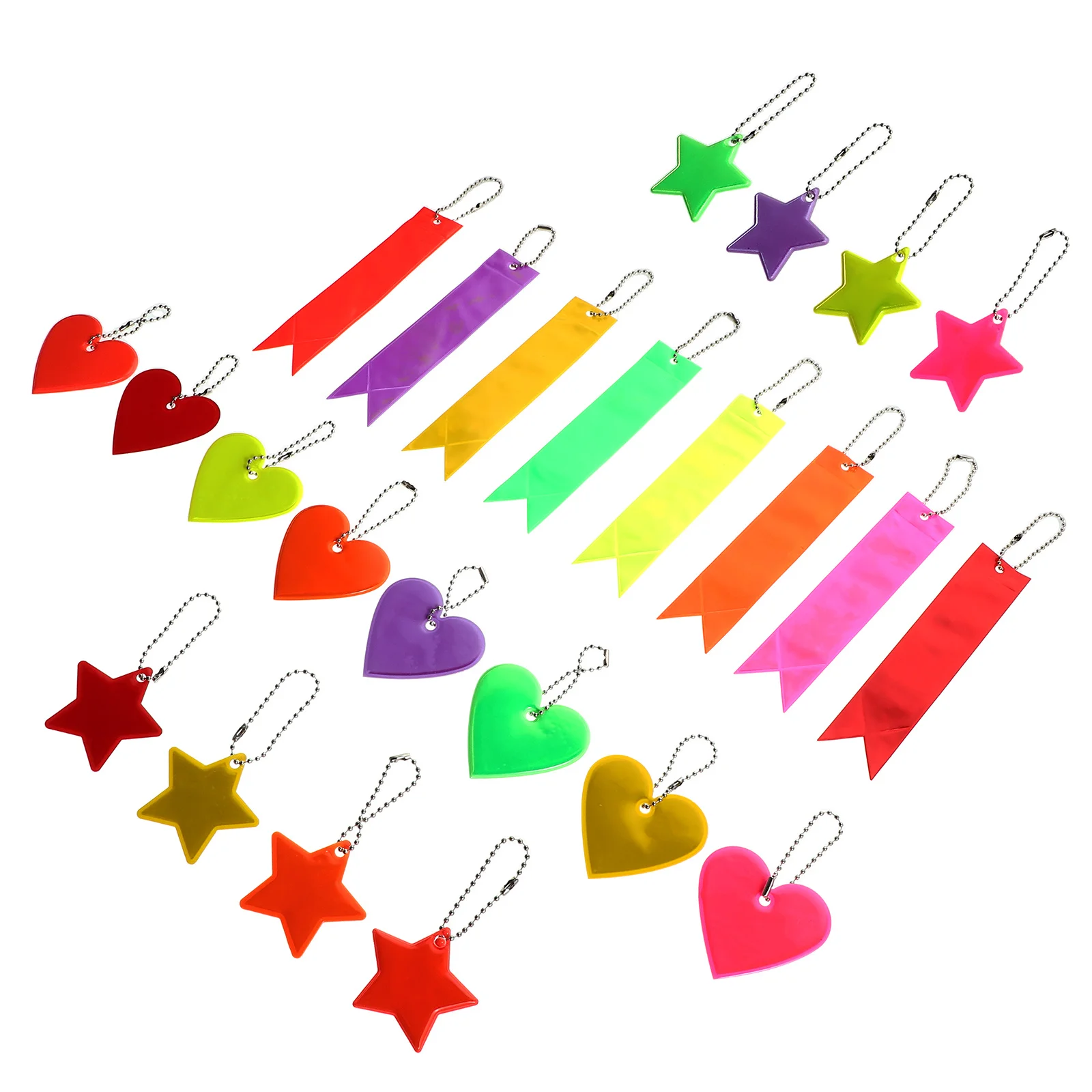 24 Buah Liontin Keselamatan Reflektif Bentuk Bintang Hati untuk Tas Sekolah Ransel Bersepeda Visibilitas Luar Ruangan Reflektor Tag Ransel