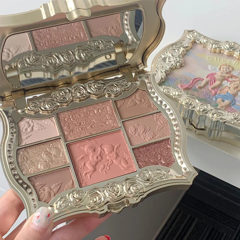 フラワーノウズリトルエンジェルアイシャドウパレット 6 色エンボスマットパールグリッターレトロアイシャドウデイリーメイクアップ化粧品