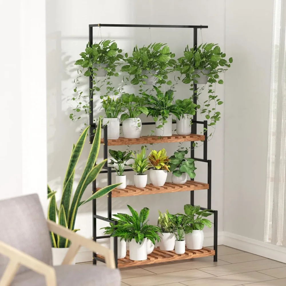 Hanging Plant Stand with Grow Light, 3 Tier Metal Plant Stand for Indoor Plants Multiple, Large Plant Shelf Display Holder, images - 6