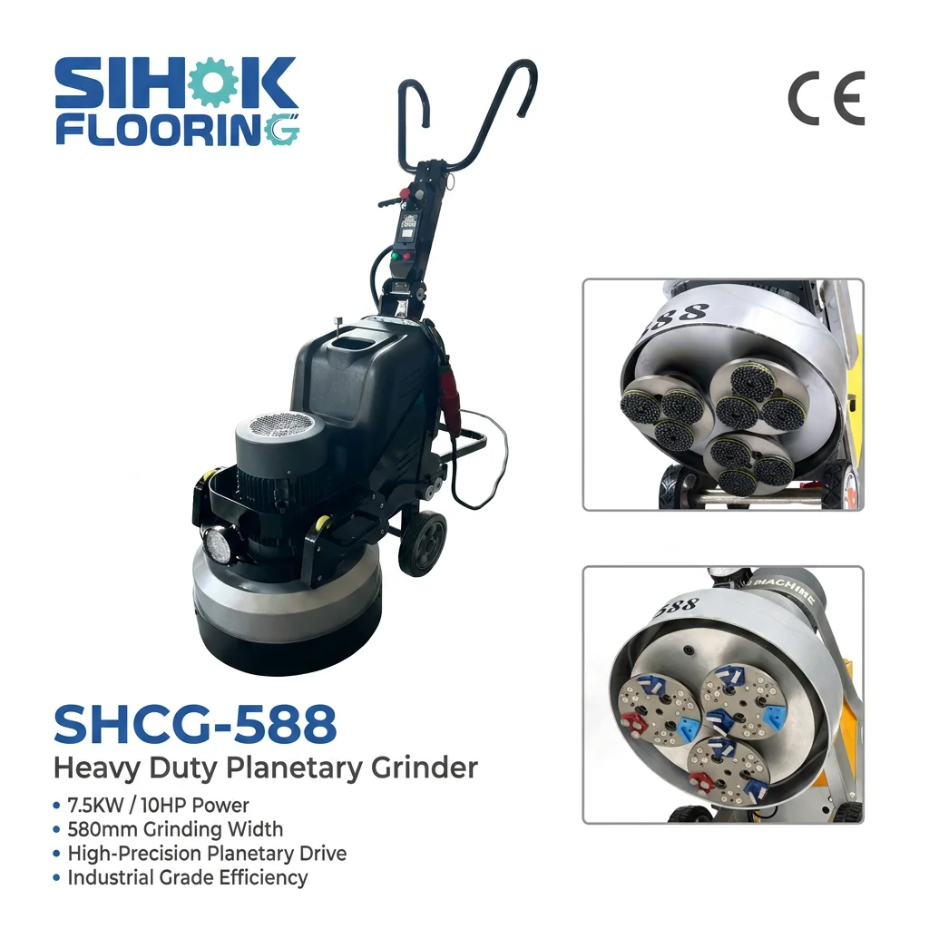 Sihok CE Professional 7.5KW 580mm Planetary Grinder And Polisher For Epoxy Resin Marble Terrazzo Concrete Floor Grinder Machine