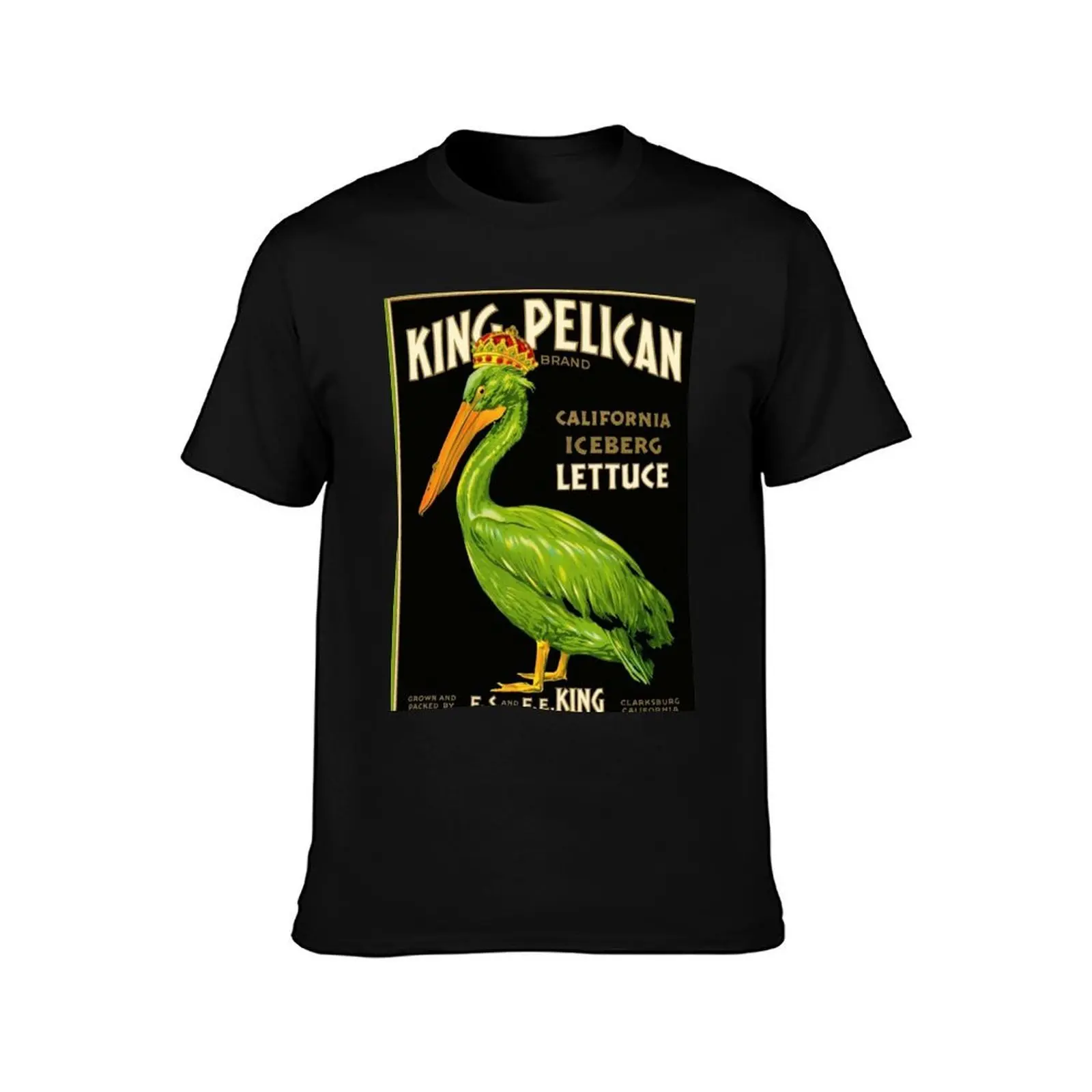 King Pelican Brand Lettuce T-Shirt, Summer Casual Cotton Tee, Oversized Streetwear Tops, Vintage Graphic Print, Unisex Men Women