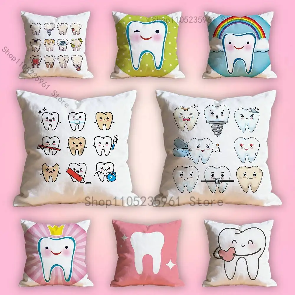 

Dental Protect Tooth Cartoon Pillow Cases for Bedroom Living Room Sofa Home Decor Polyester Cushion Cover with Zipper