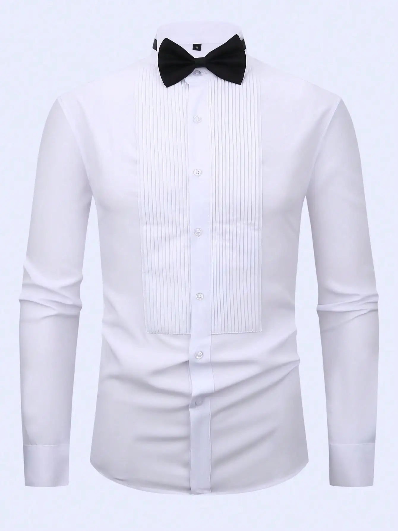 

Men's White Pleated Front Tuxedo Shirt with Bow Tie, Formal Wear for Weddings & Events