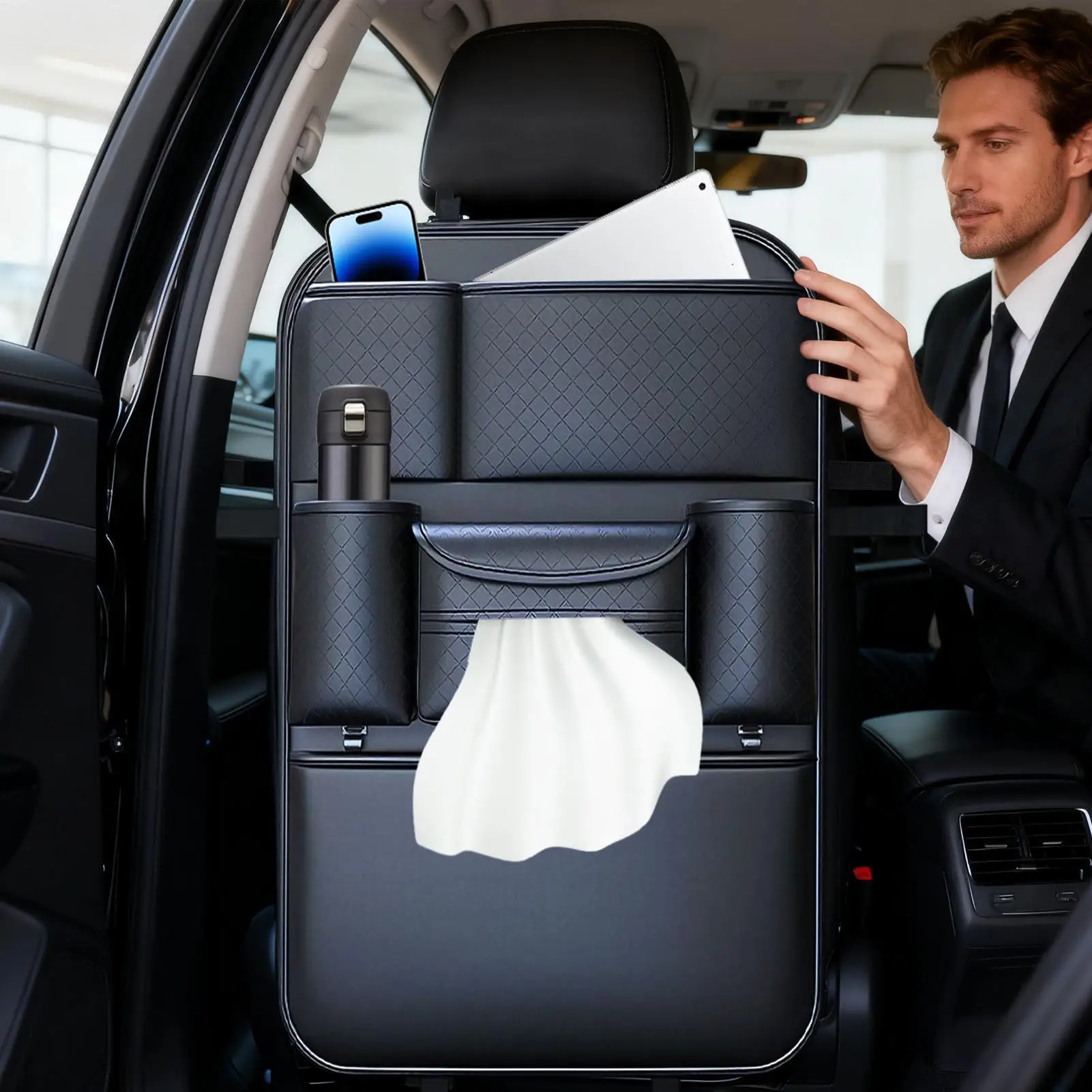 

Car Seat Organizer Multifunctional Large Capacity Tablet Holder Kick Mats Back Seat Protector For Trailer Truck Sedan Pickup