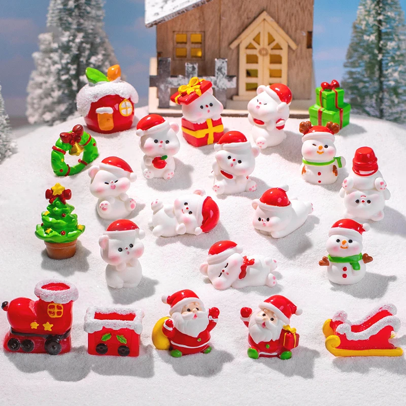 1pc Mini Resin Christmas Santa Claus Snowman Ornament Micro Landscape Christmas Decorations Ornament Home Desktop Park Decor