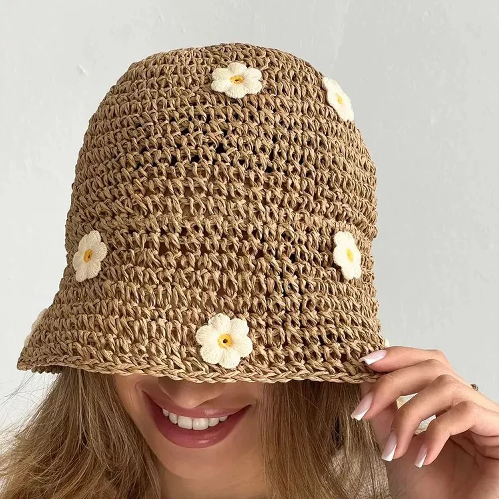 قبعة صيفية من القش على شاطئ البحر قابلة للطي للشمس والظل قبعة صياد السمك منسوجة للأنشطة الخارجية على الشاطئ