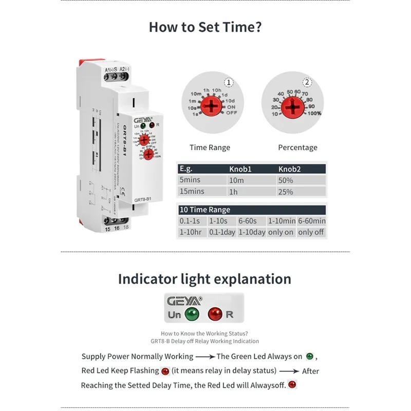 GEYA GRT8-B1 Relè temporizzato con ritardo di spegnimento Relè elettronico tipo 16A, GRT8-B1 AC230V