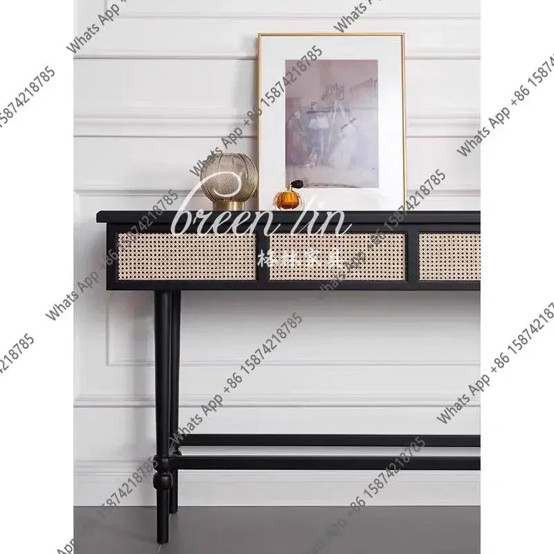 

Xc N68 French Braided Rattan Entrance Table/retro Old Partition Entrance Cabinet/modern Solid Wood Sofa Side Table