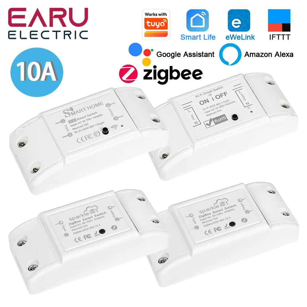 Tuya eWeLink WiFi ZigBee 10A DIY Mini WiFi Smart Light Switch Breaker Module Voice Wireless Remote Control for Alexa Google Home