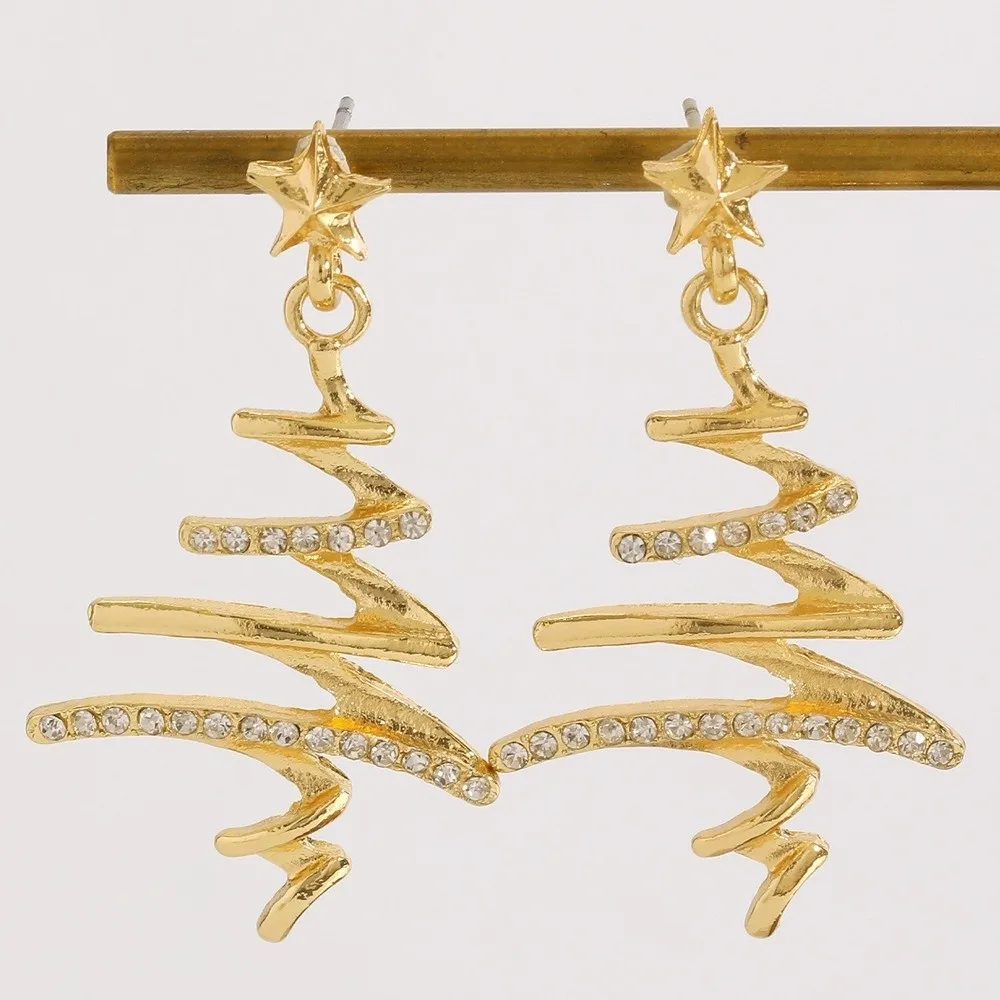 Star Christmas Tree Earrings Rhinestone Dangle Earrings Sparkling Star Ear Pendant Western Style Jewelry