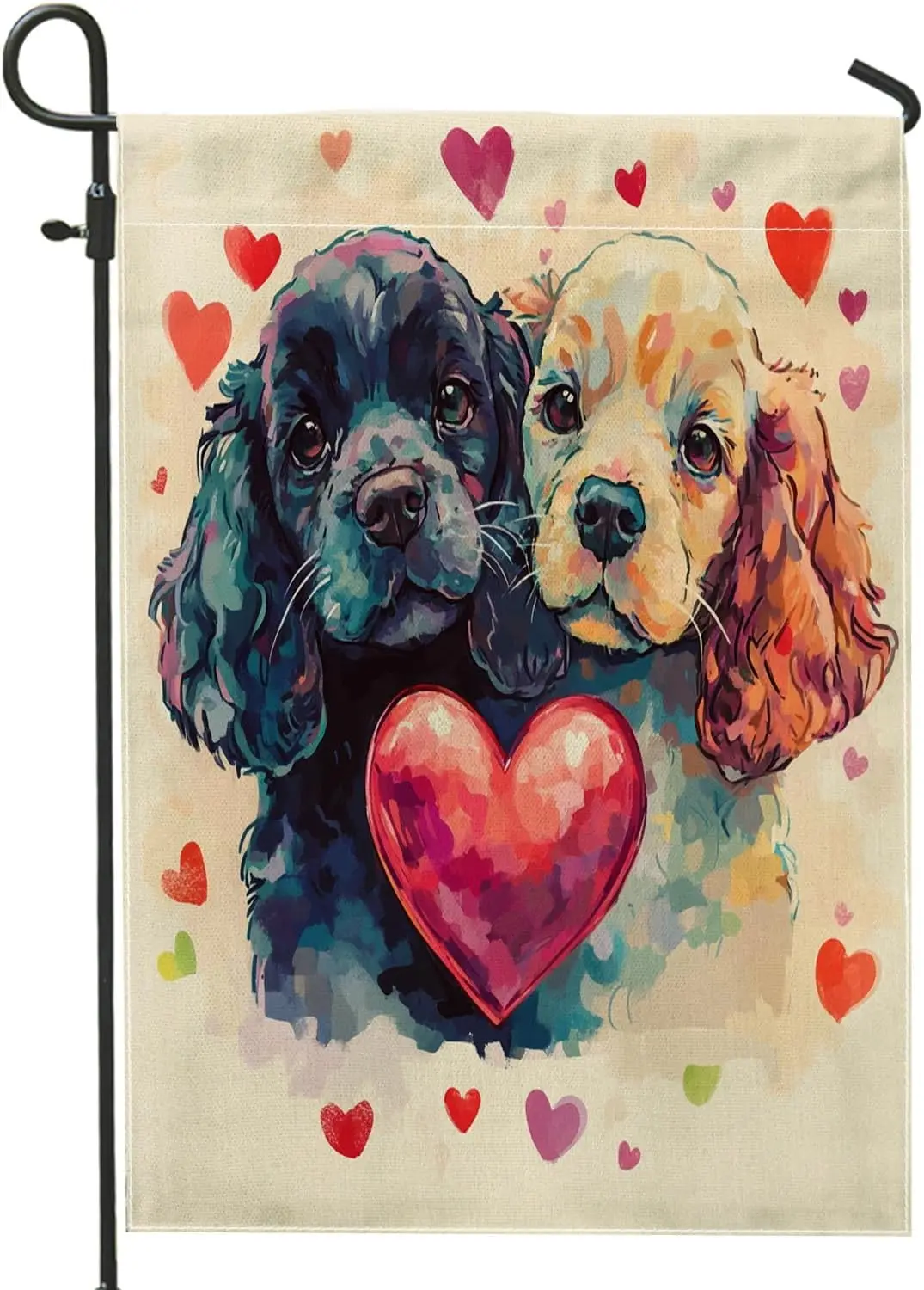 Cocker Spaniel Dog Garden Flags 12”x18” Double Sided for Outside Decorative, Valentine's Day Cute Heart Pattern FrontYar LLX PPM